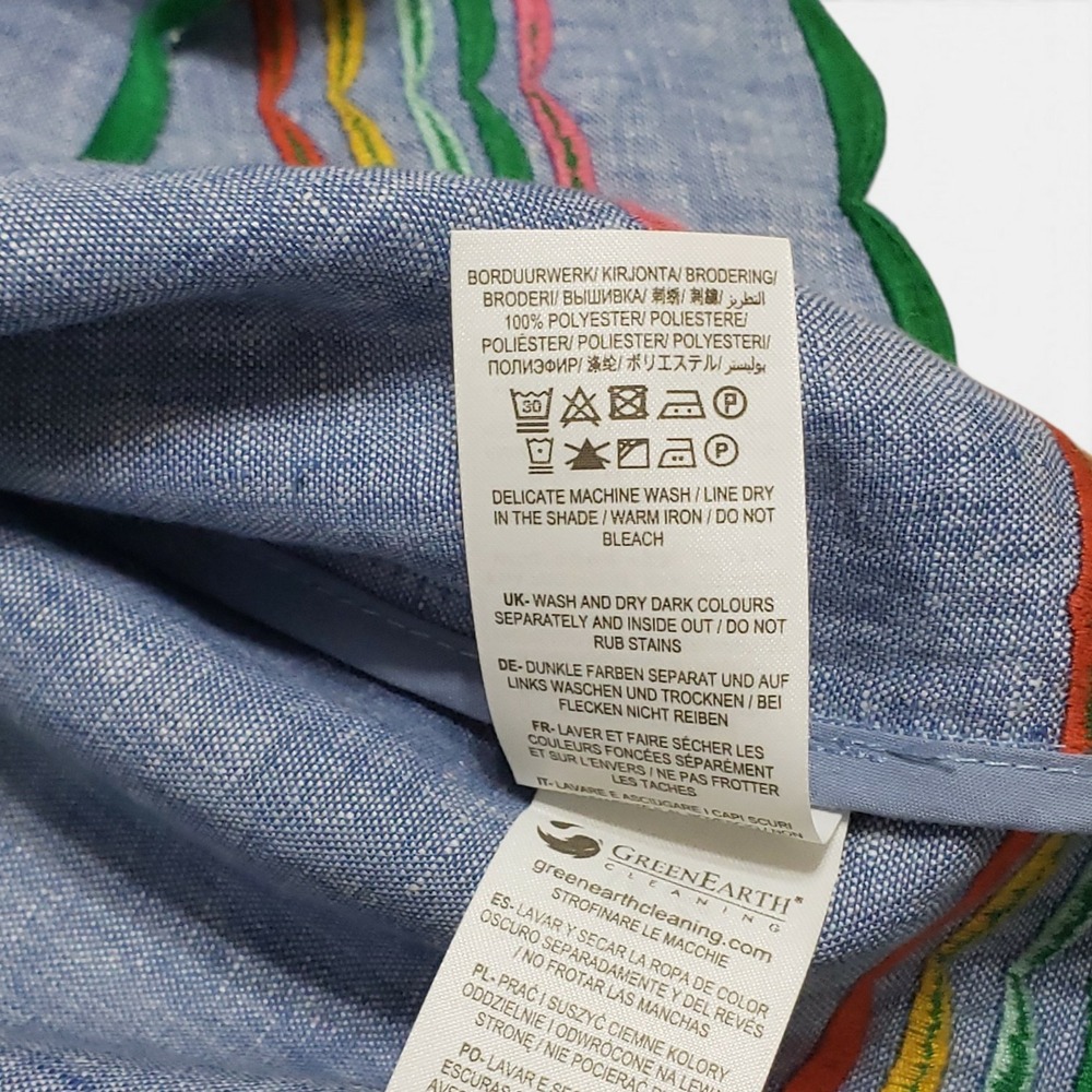 Boden Laura Linen Embroidered Shift Dress Chambray Blue Rainbow Multicolor 10R - Picture 9 of 13